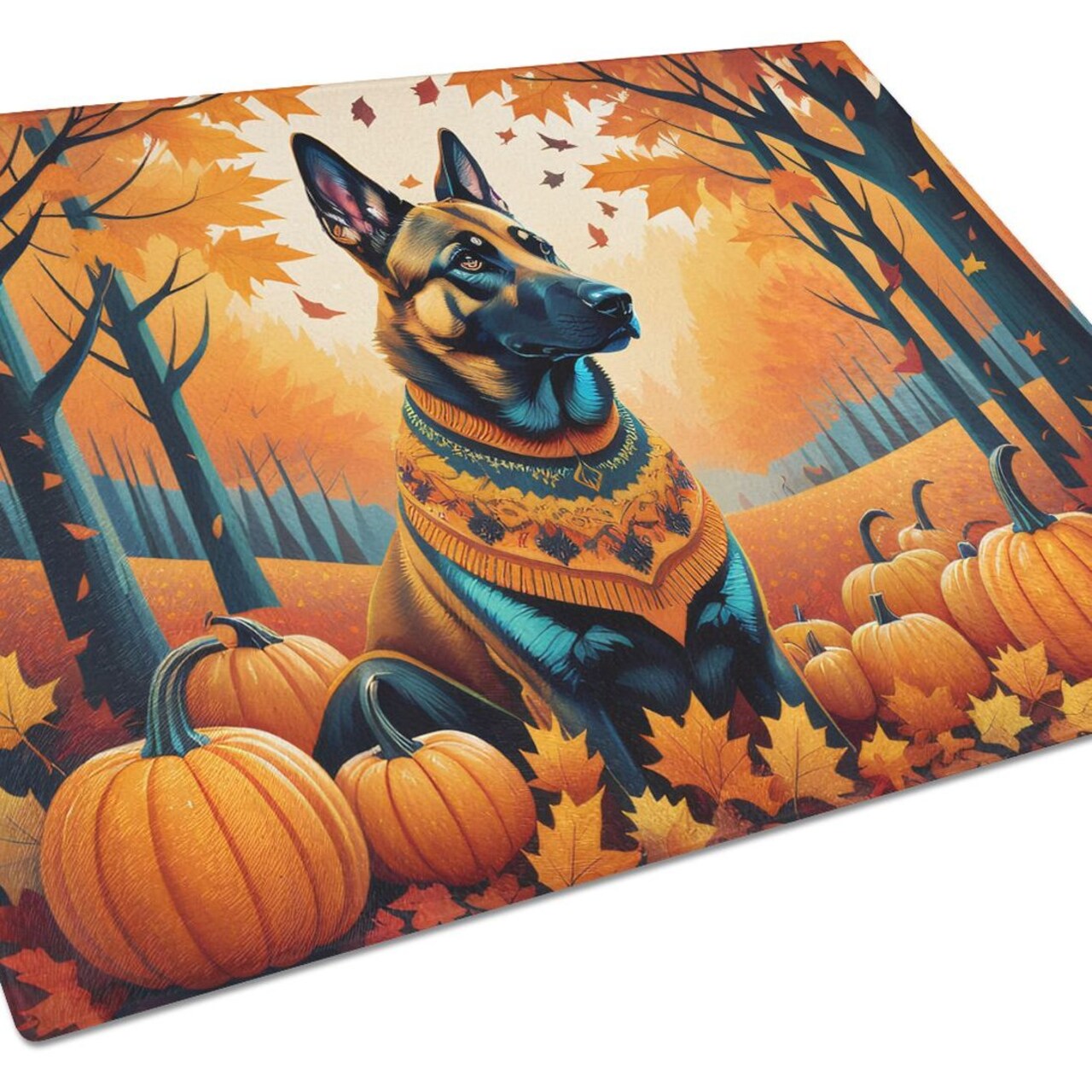 Edge Collections - 15" x 12" - Orange - Belgian Malinois Decorative Glass Cutting Board - 1 Piece